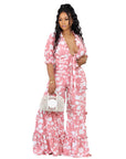 Deep V Printed Jumpsuit For Women