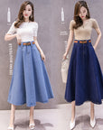 High Waisted Slimming Solid Color Patchwork Mid Length Skirt