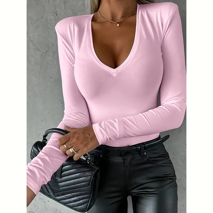 Casual Long-sleeved V-neck Tight Bottoming T-shirt