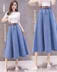 High Waisted Slimming Solid Color Patchwork Mid Length Skirt