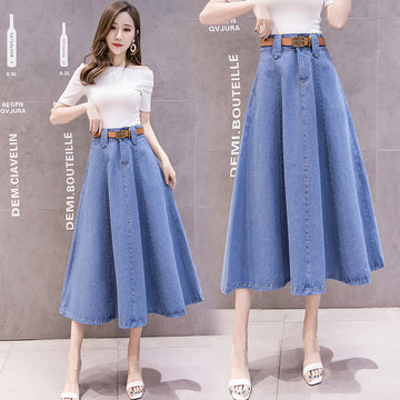 High Waisted Slimming Solid Color Patchwork Mid Length Skirt