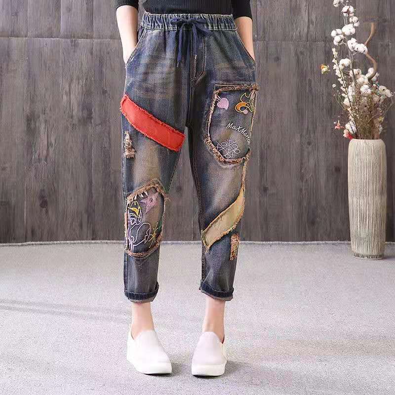 Retro Ethnic Embroidered Patch Jeans