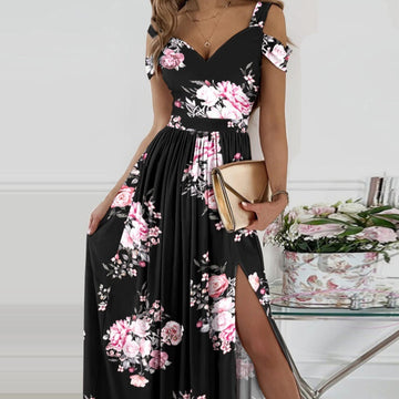 Spaghetti Strap Floral Print Split Dress