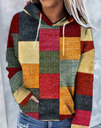 Vintage Plaid Hooded Sweatshirt Casual Drawstring