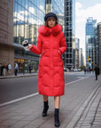 Slim Fit Below The Knee Cotton Coat Big Fur Collar Thickened Padded Jacket