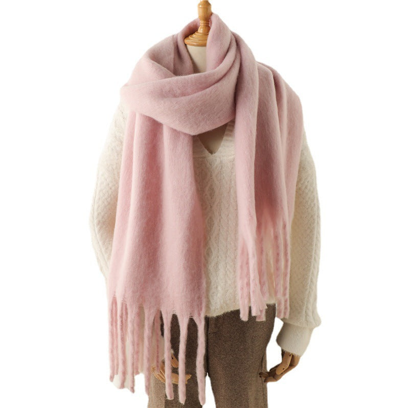 Solid Color Warm Tassel Scarf