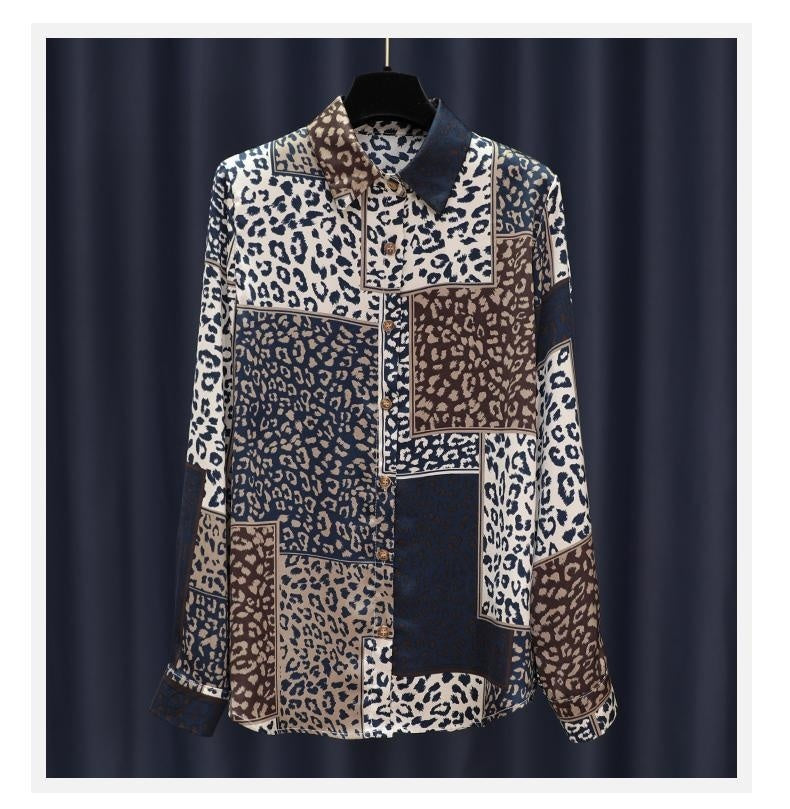 Women's Design Long Sleeve All-match Vintage Leopard Print Shirt