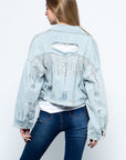 Ripped Rhinestone Denim Jacket Tassel Long Sleeve Denim Jacket