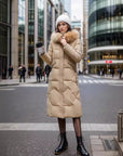 Slim Fit Below The Knee Cotton Coat Big Fur Collar Thickened Padded Jacket