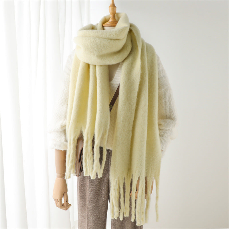 Solid Color Warm Tassel Scarf