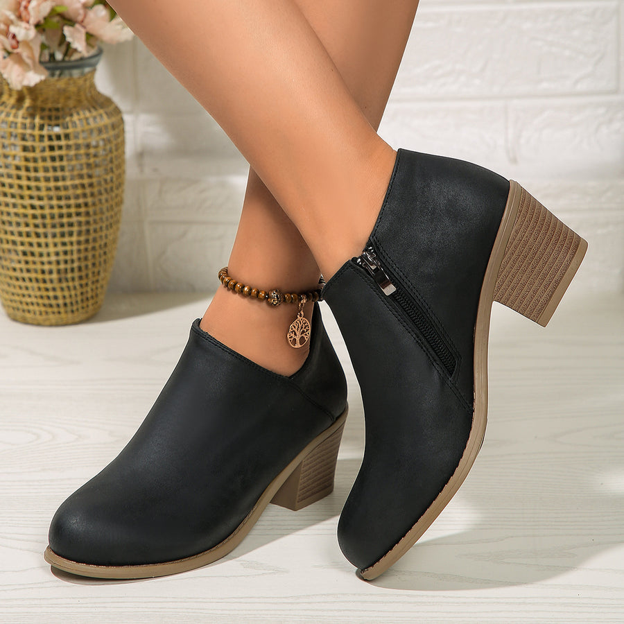 Chunky Heel Round Toe Ankle Boots