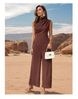 Casual Sleeveless Solid Color Wide Leg Jumpsuit