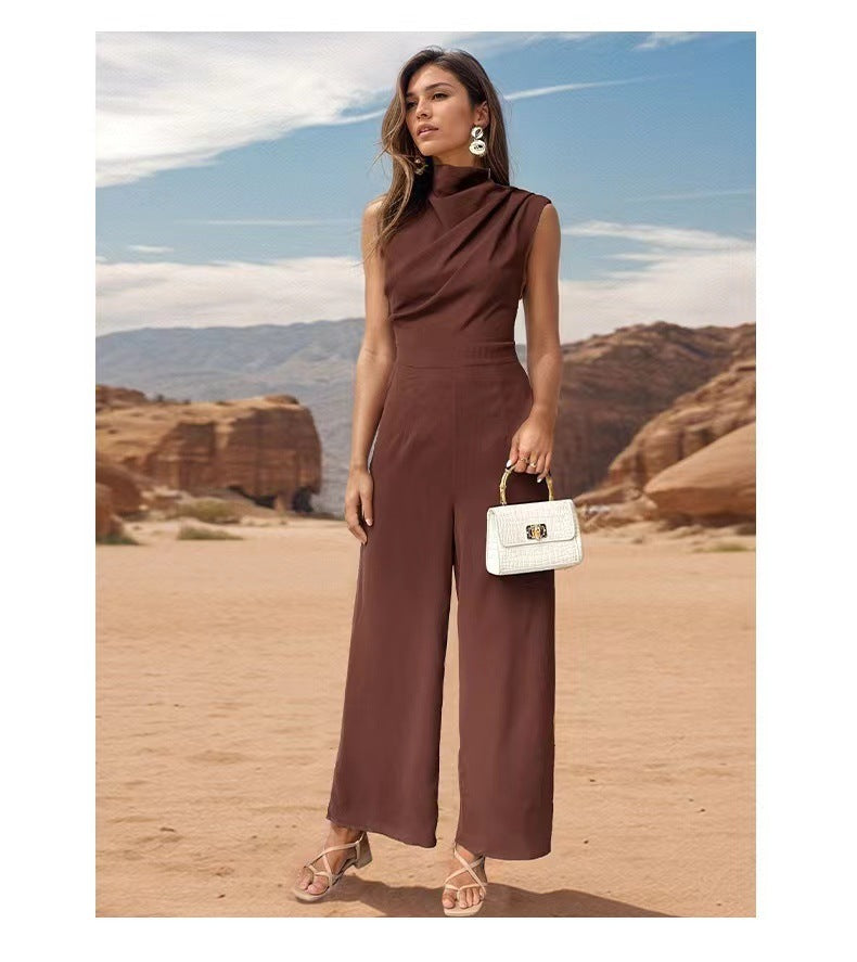 Casual Sleeveless Solid Color Wide Leg Jumpsuit