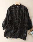 National Style Literary Style Lightweight And Slightly Transparent Polka-dot Loose-fitting Linen Shirt