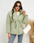 Zipper Cinched Drawstring Cotton Jacket