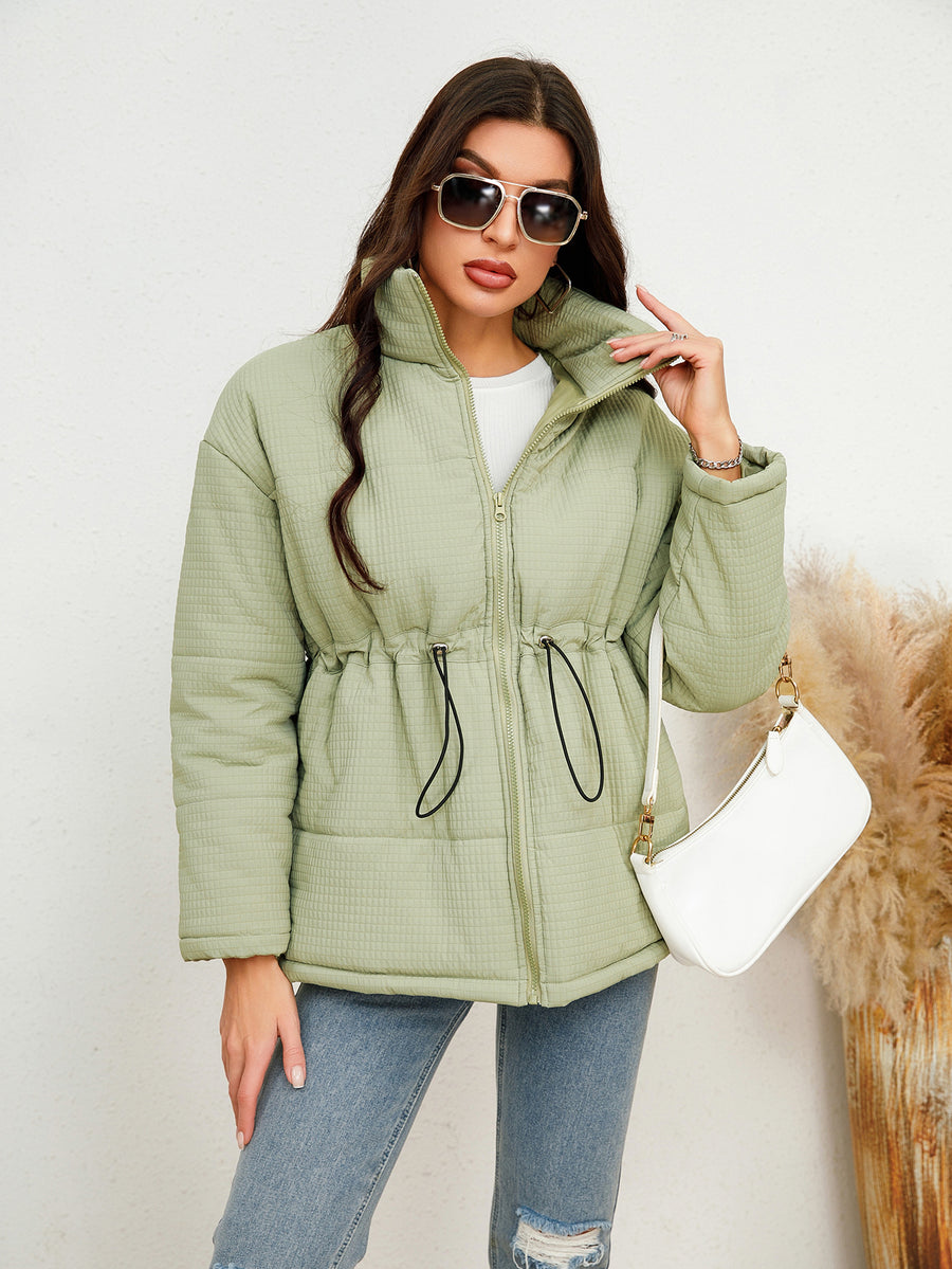 Zipper Cinched Drawstring Cotton Jacket