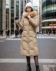 Slim Fit Below The Knee Cotton Coat Big Fur Collar Thickened Padded Jacket