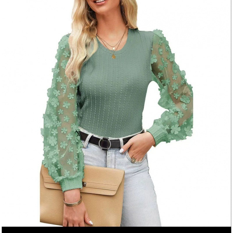 Mesh Round Neck Chiffon Shirt