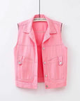 Women's Color Denim Waistcoat Vest Short