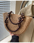 Plaited Women's Bag Beach Holiday Handbag Large Capacity Casual Semicircle