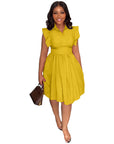 Women's Waist-tight Solid Color Fashion Sleeveless Pleated Elegant Commuter Dress