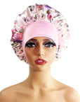 Wide-brimmed Satin Printing Nightcap Beauty Shower Cap Stretch