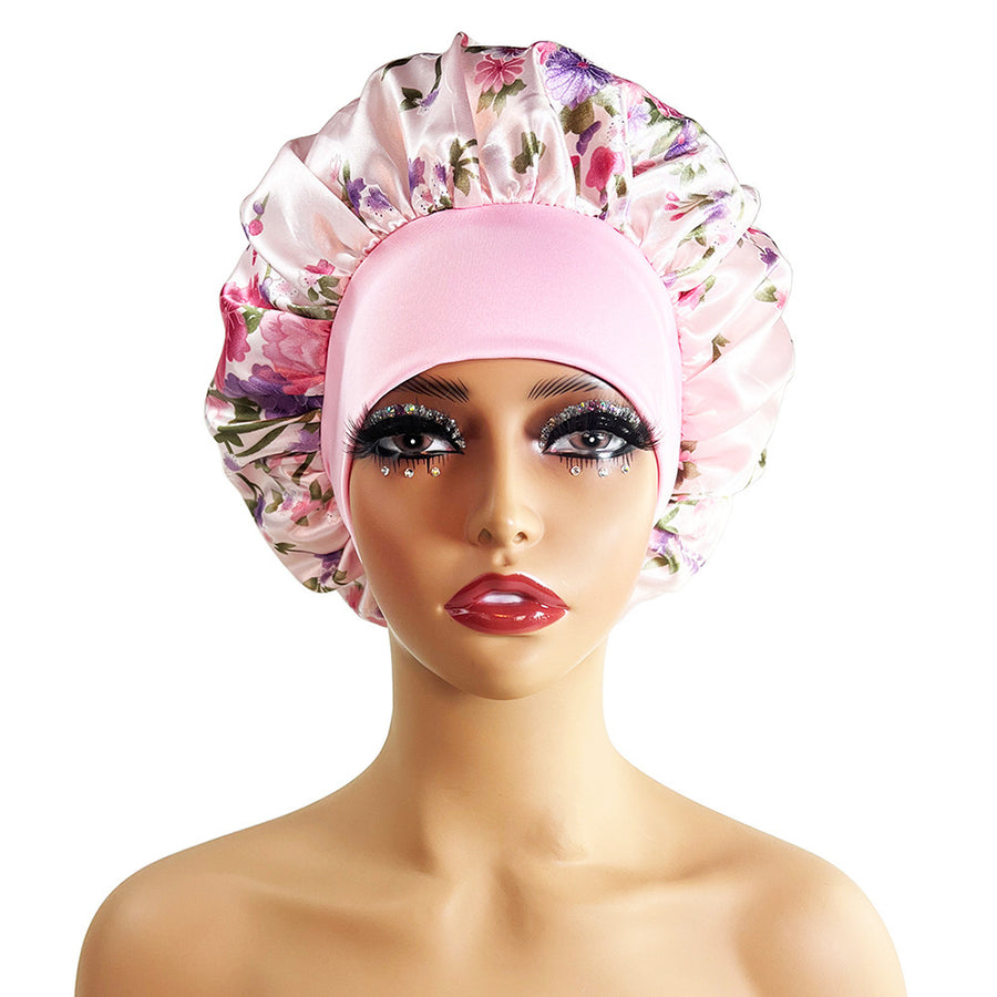 Wide-brimmed Satin Printing Nightcap Beauty Shower Cap Stretch