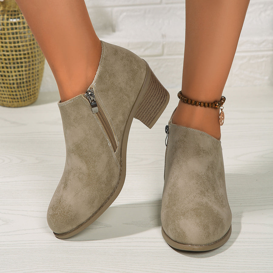 Chunky Heel Round Toe Ankle Boots