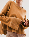 Solid Color Round-neck Flared Sleeves Pullover Sweater