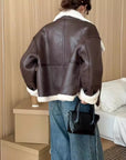 Eco-leather Inner Wool Grain Leather Grass Coat