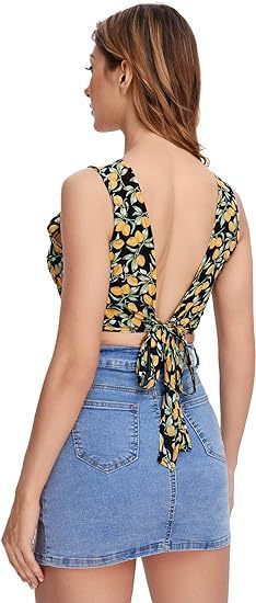 Bohemian Sleeveless Backless Lace-up Cropped Tank Top