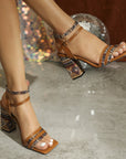 European And American Ladies Vintage Weave Style Square Toe Chunky Heel Sandals