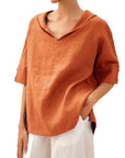 Women's Solid Color Cotton And Linen Loose Shirt