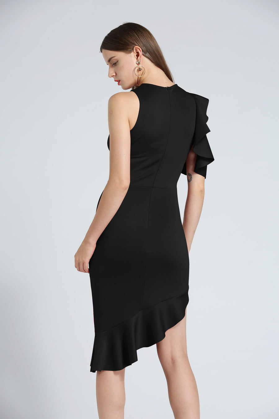 Autumn And Winter New Off-the-shoulder Ruffled Evening Dress