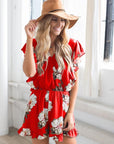 Printed V-neck Ruffled Shorts Suits