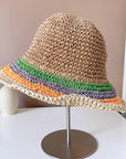 Women's Sun Protection Contrast Color Striped Straw Hat