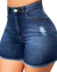 Women's Stretch Slim Fit Ripped Tassel Denim Shorts