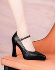 Chunky Heel Buckle Pointed Toe Simple High Heels