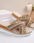 Linen Wedge Sandals Summer Ethnic Style Cross-strap Sandals For Women Non-slip Slides Beach Shoes