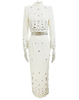 Fashion New Heavy Industry Beads Diamond Inlaid Short Top Long Skirt Suit