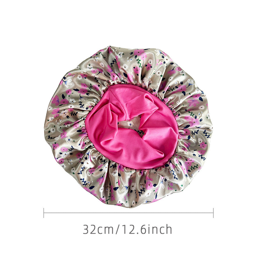 Wide-brimmed Satin Printing Nightcap Beauty Shower Cap Stretch