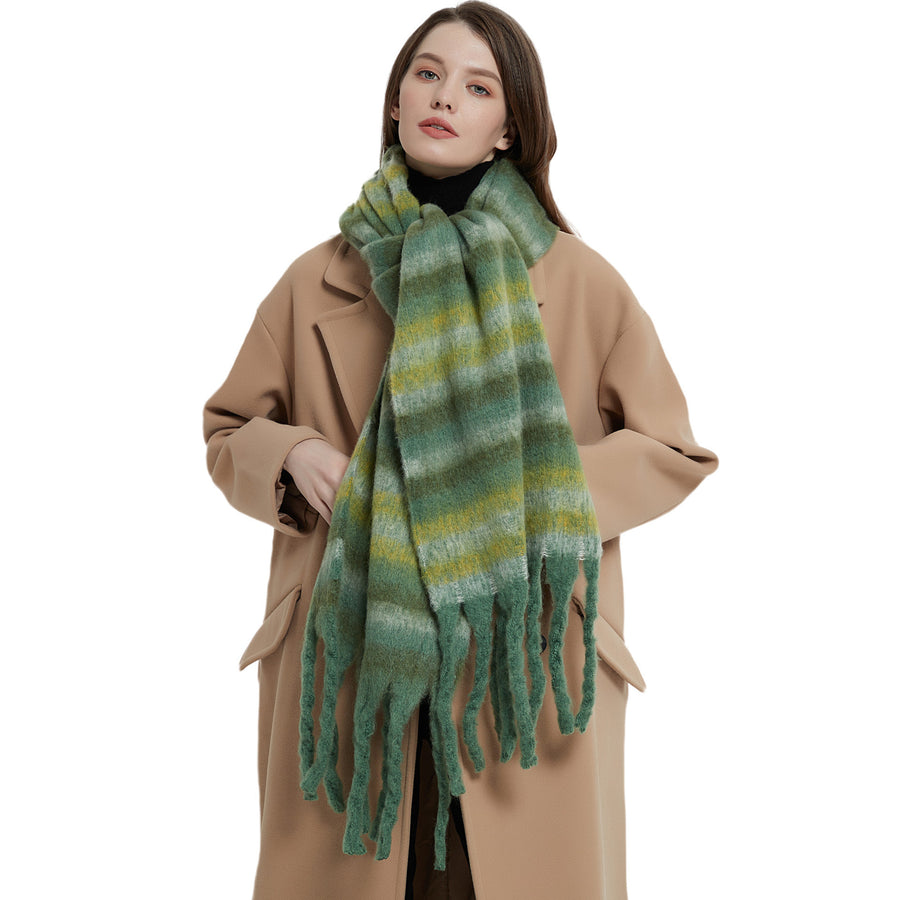 Winter Thickened Circle Yarn Striped Scarf Shawl