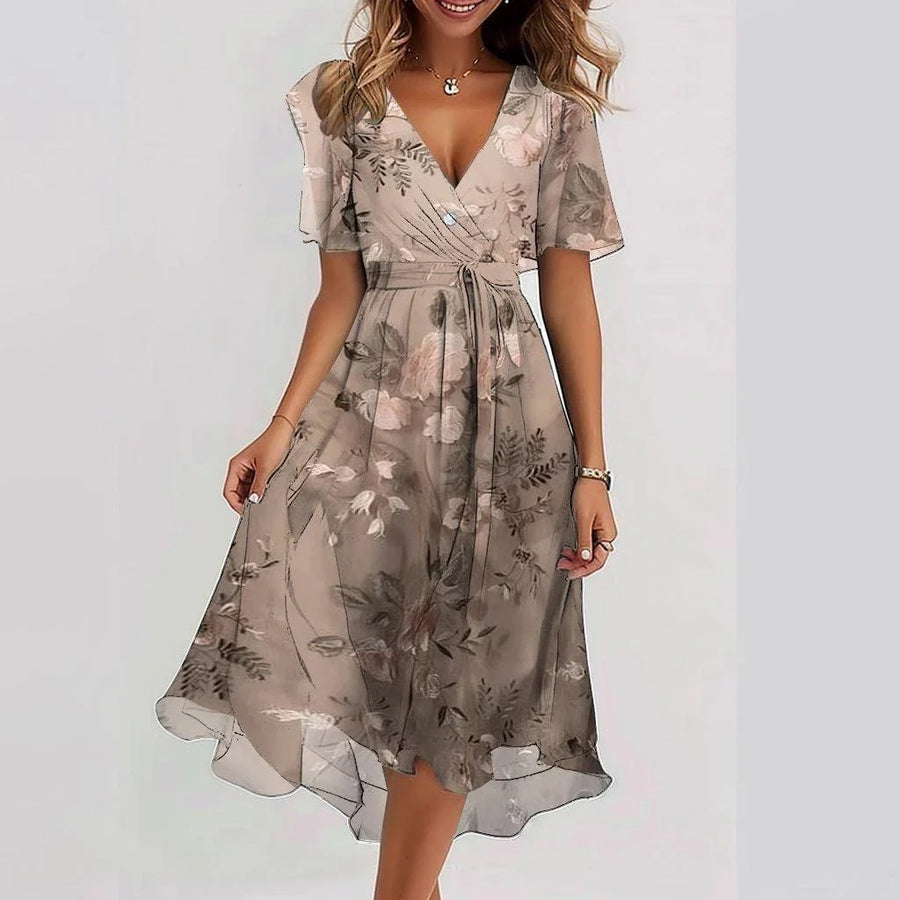 Women's Chiffon Printed Elegant Young V-neck Dress