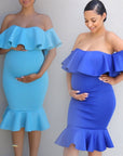 Women Elastic Pregnant Women Ruffles Dress