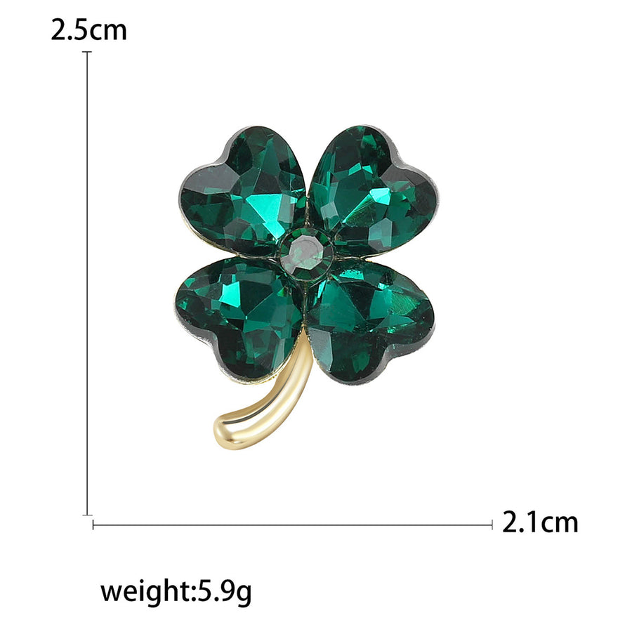 Fashion Simple And Compact Heart Shape Rhinestone Four-leaf Clover Brooch