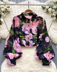 French Retro Tulle Floral Shirt For Women Summer