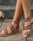 Ethnic Style Flowers Flat Sandals Summer Vacation Casual Clip Toe Beach Shoes For Women