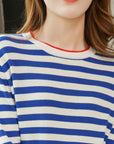 Round Neck Striped Sweater Women's Cotton Long Sleeve T-shirt Navy-striped Shirt Loose Bottoming T-Shirt