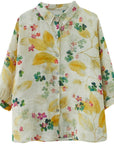 Women's Loose Retro Western Style Elegant Floral Cotton And Linen Shirt