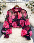 French Retro Tulle Floral Shirt For Women Summer